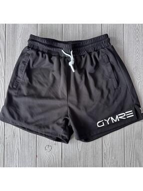 Gymreapers Mens Mesh Athletic Training Shorts Black Logo Graphic Medium M 4in